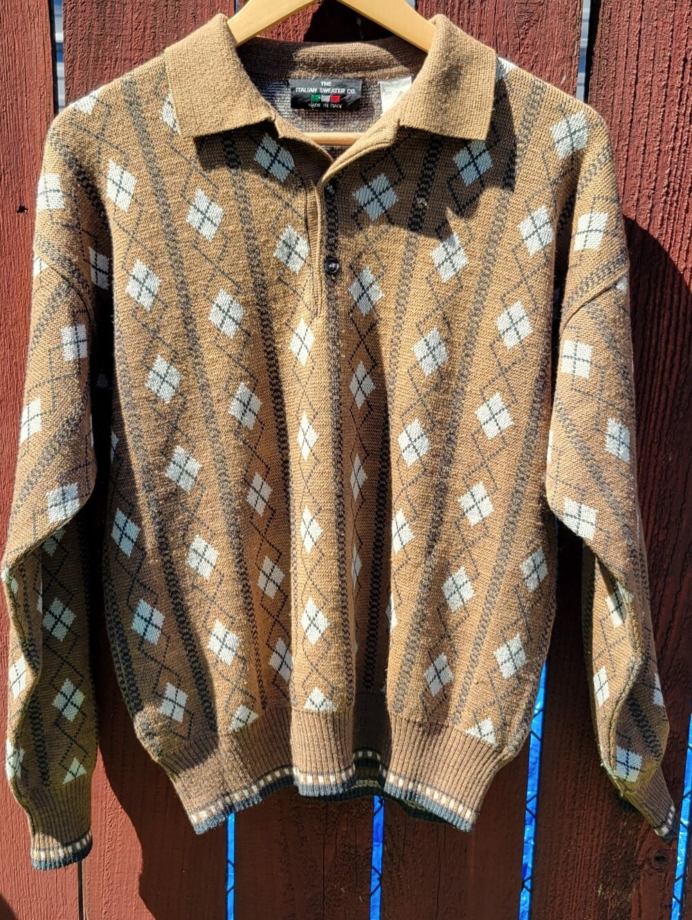 The Italian Sweater Co Vintage Made In Italy‎ Argyle Polo- Brown Men's Sz S